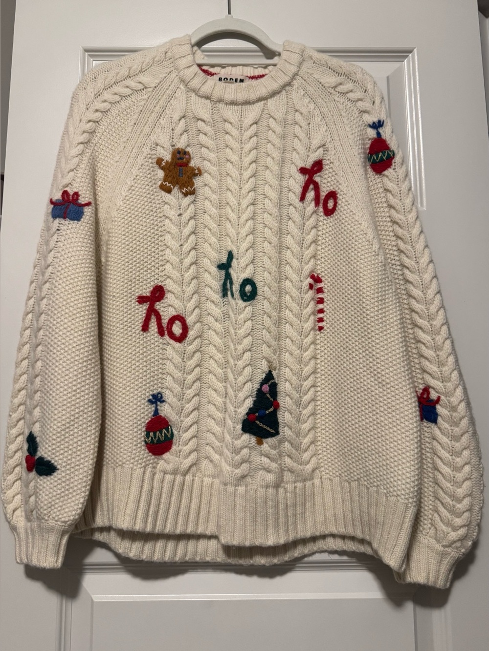 Boden Cream Cable Knit Christmas Sweater Jumper